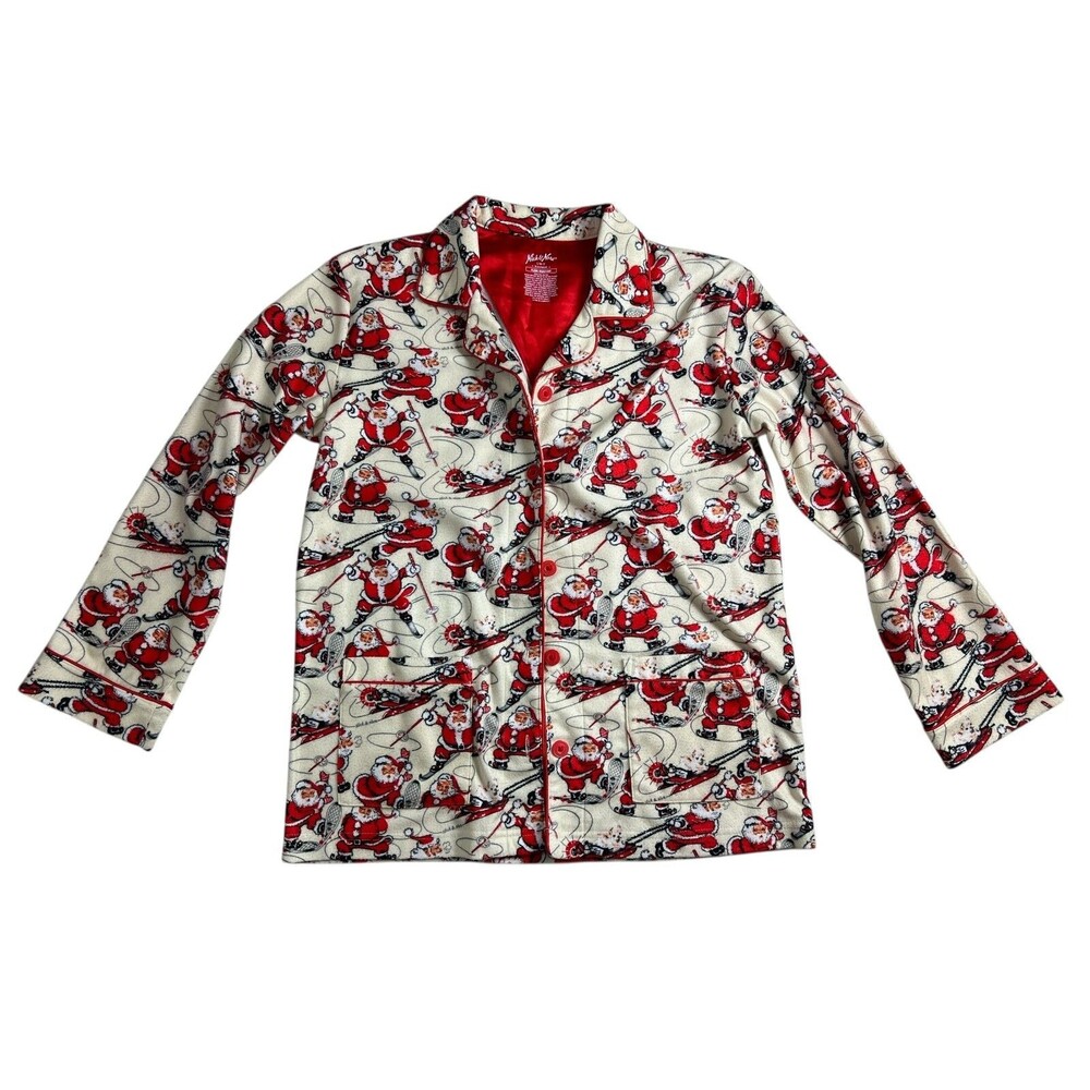 Nick & Nora Sleepwear Unisex Kid 2-pc Vintage Santa Winter Sports Pajama Set L - Picture 2 of 12